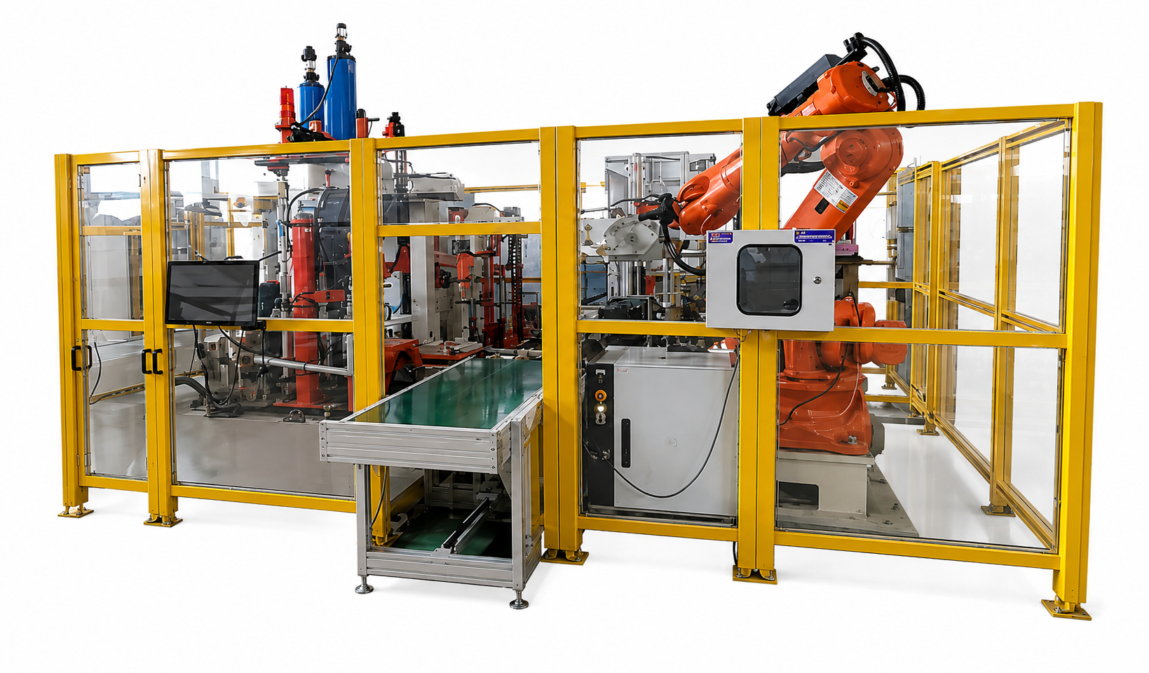 Machine safety guarding with acrylic panels and industrial protective enclosure