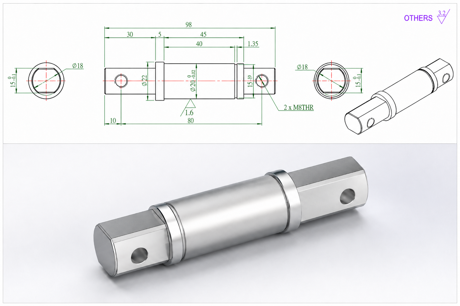 Mechanical drawing and 3D model support for custom industrial parts